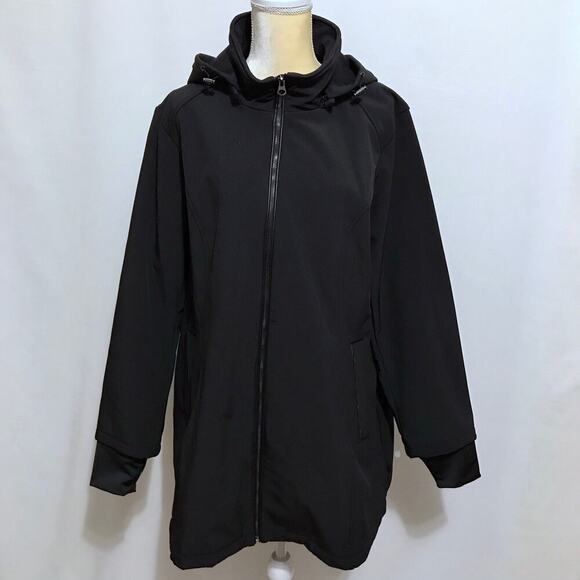 Jessica Simpson NWOT Black Softshell Trench Coat Women 1X - Picture 2 of 14